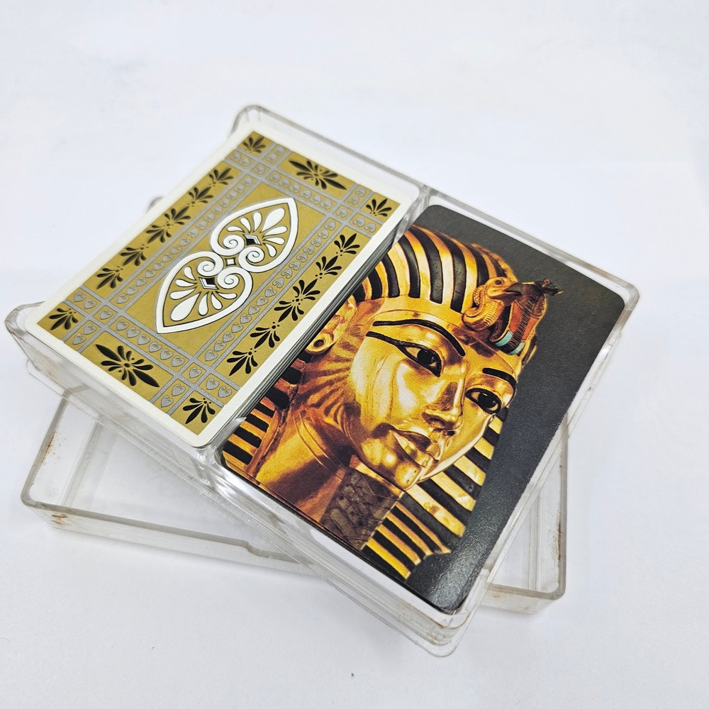 Vintage Museum King Tutankhamun Playing Cards 2 Decks Gold Mask 70s Souvenir
